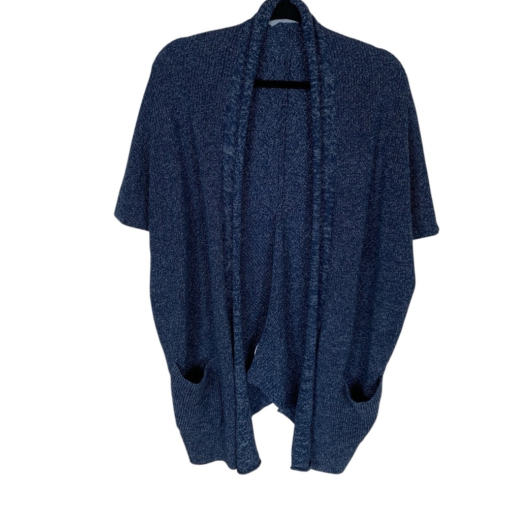 Women's Athleta Blue Heathered Short Sleeve Open Roll Neck Cardigan XXS/XS